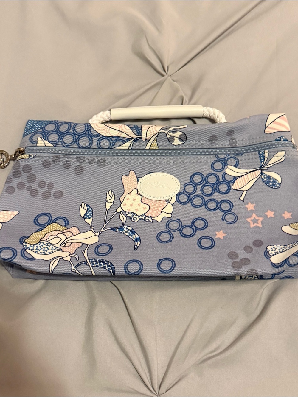 Longchamp Le Pliage "Flowers & Stars" Cosmetic / Makeup Pouch - limited ed